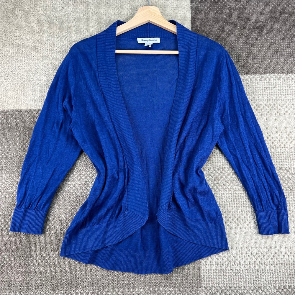 Tommy Bahama Womens Blue 100% Linen Open Front Cardigan Sweater Size M